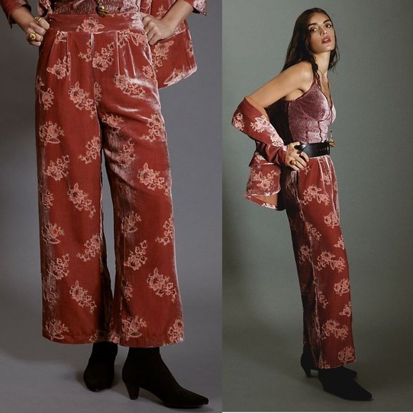 Anthropologie Floral Burnout Velvet Pants size M new with tag - Picture 1 of 8